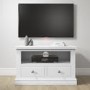 Pure White Solid Wood TV Unit Stand with Storage Drawers