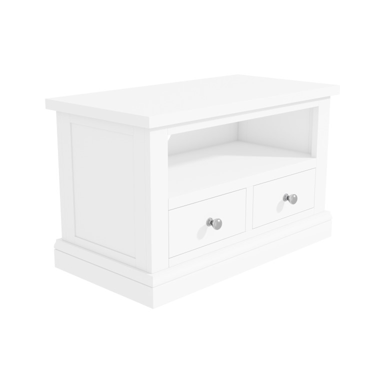 Pure White Solid Wood TV Unit Stand with Storage Drawers