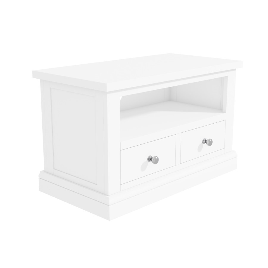 Pure White Solid Wood TV Unit Stand with Storage Drawers