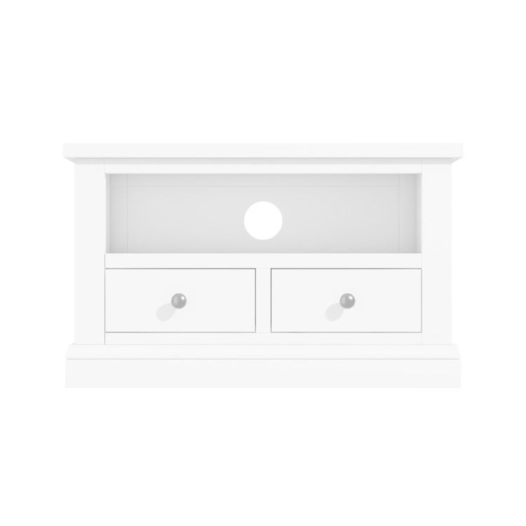 Pure White Solid Wood TV Unit Stand with Storage Drawers