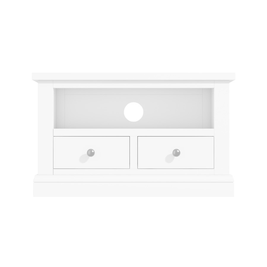 Pure White Solid Wood TV Unit Stand with Storage Drawers