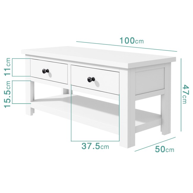 GRADE A2 - Pure White Soild Wood Coffee Table with Storage