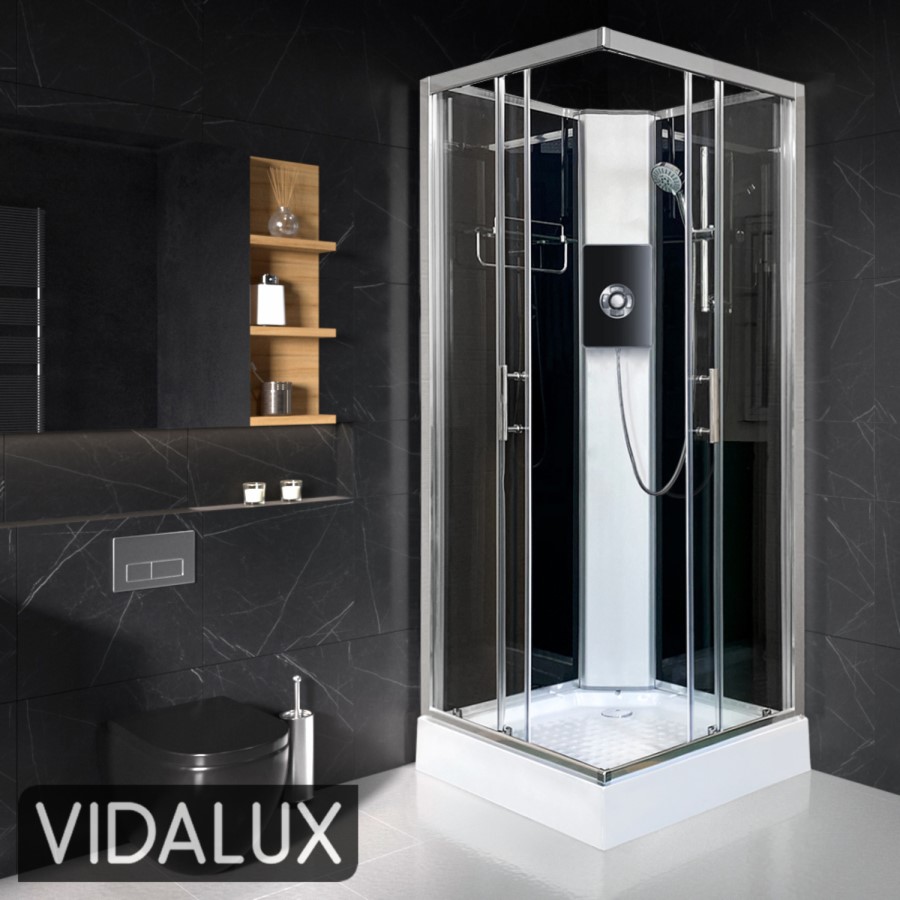 900x900mm Square Electric Hydro Shower Cabin with 9.5kw Triton Electric Shower and Shower Tray - Vidalux