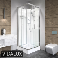 800x800mm Square Electric Hydro Shower Cabin with White Glass 8.5kw Electric Shower and Shower Tray - Vidalux