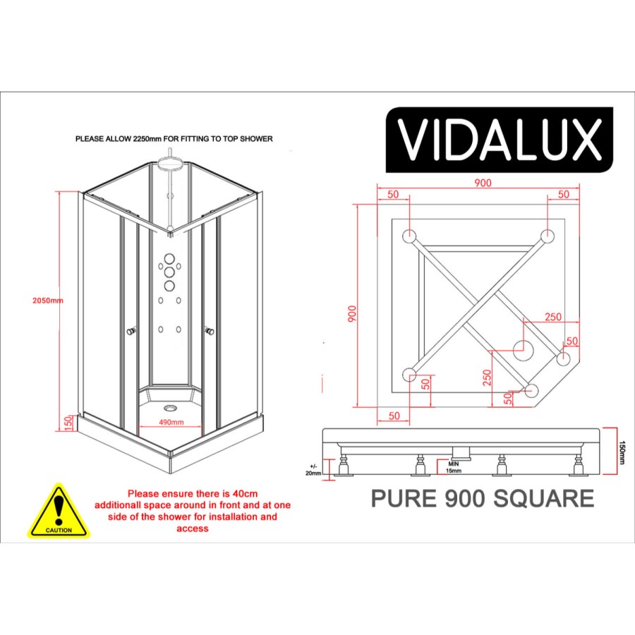 900x900mm Square Electric Hydro Shower Cabin with 8.5kw Triton Electric Shower and Shower Tray - Vidalux