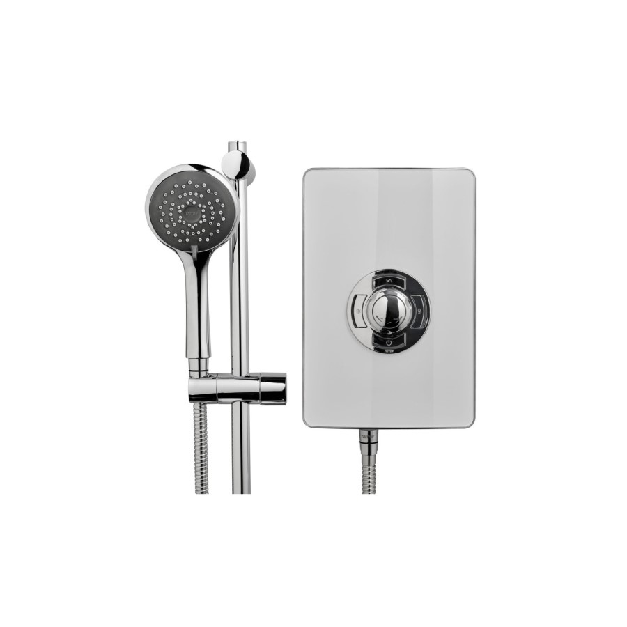 800x800mm Square Electric Hydro Shower Cabin with White Glass 8.5kw Electric Shower and Shower Tray - Vidalux