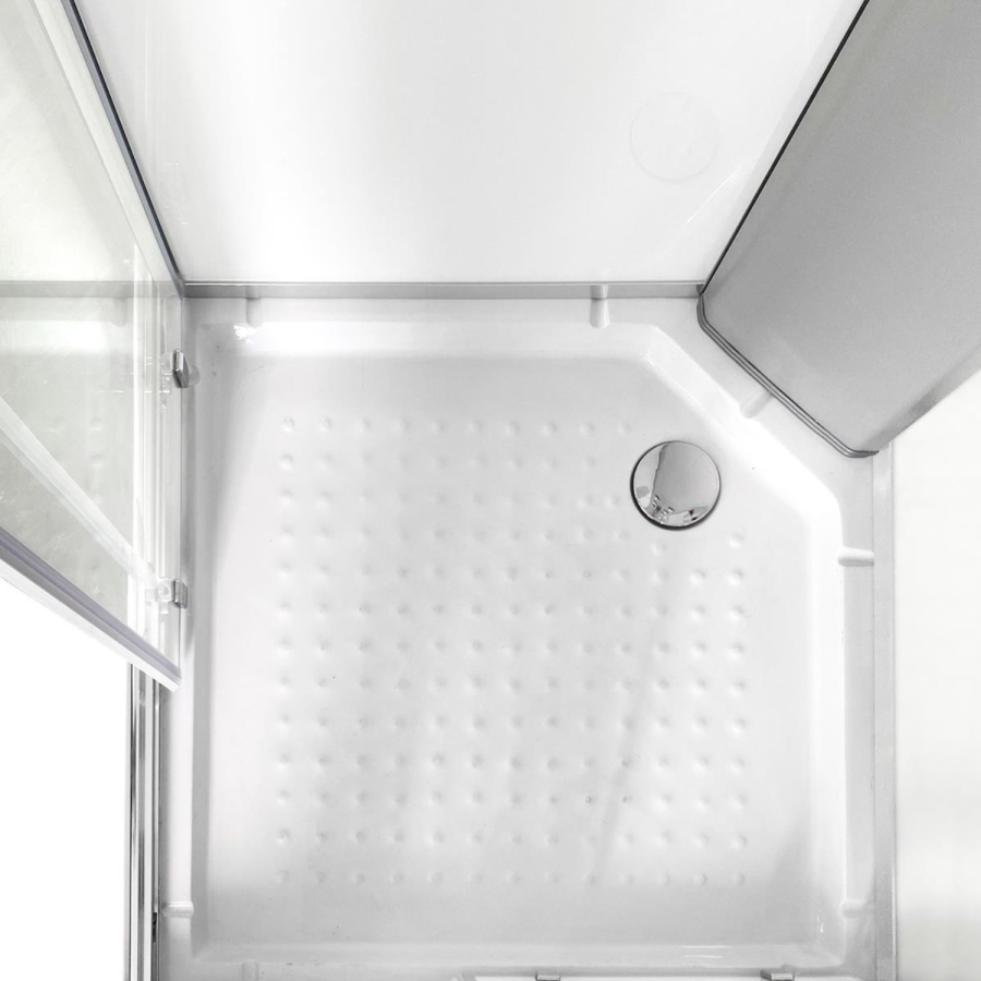800x800mm Square Electric Hydro Shower Cabin with White Glass 8.5kw Electric Shower and Shower Tray - Vidalux