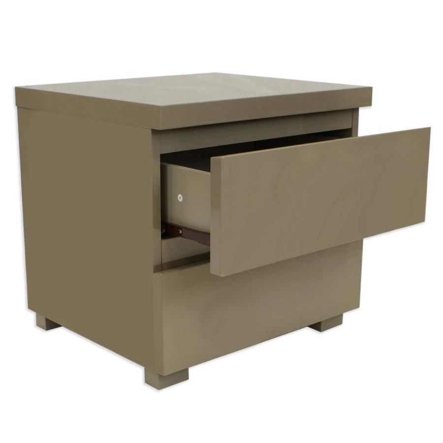 LPD Puro High Gloss Bedside Table in Stone
