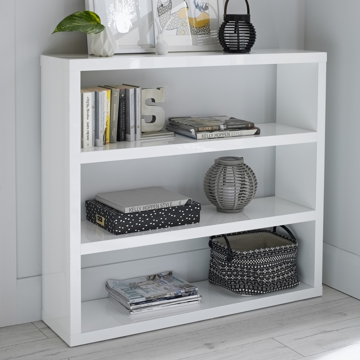 White Gloss Bookcase Lpd Puro, Modern White Gloss Bookcase