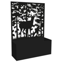 Black Steel Garden Screen Planter With Deer and Trellis - Fallen Fruits 