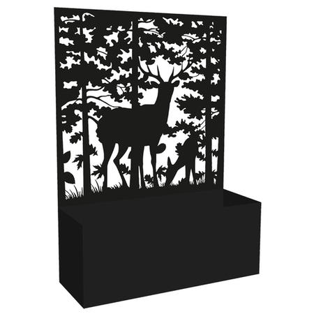 Black Steel Garden Screen Planter With Deer and Trellis - Fallen Fruits 