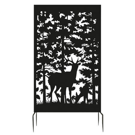 Black Steel Garden Screen Panel With Deer's - Fallen Fruits