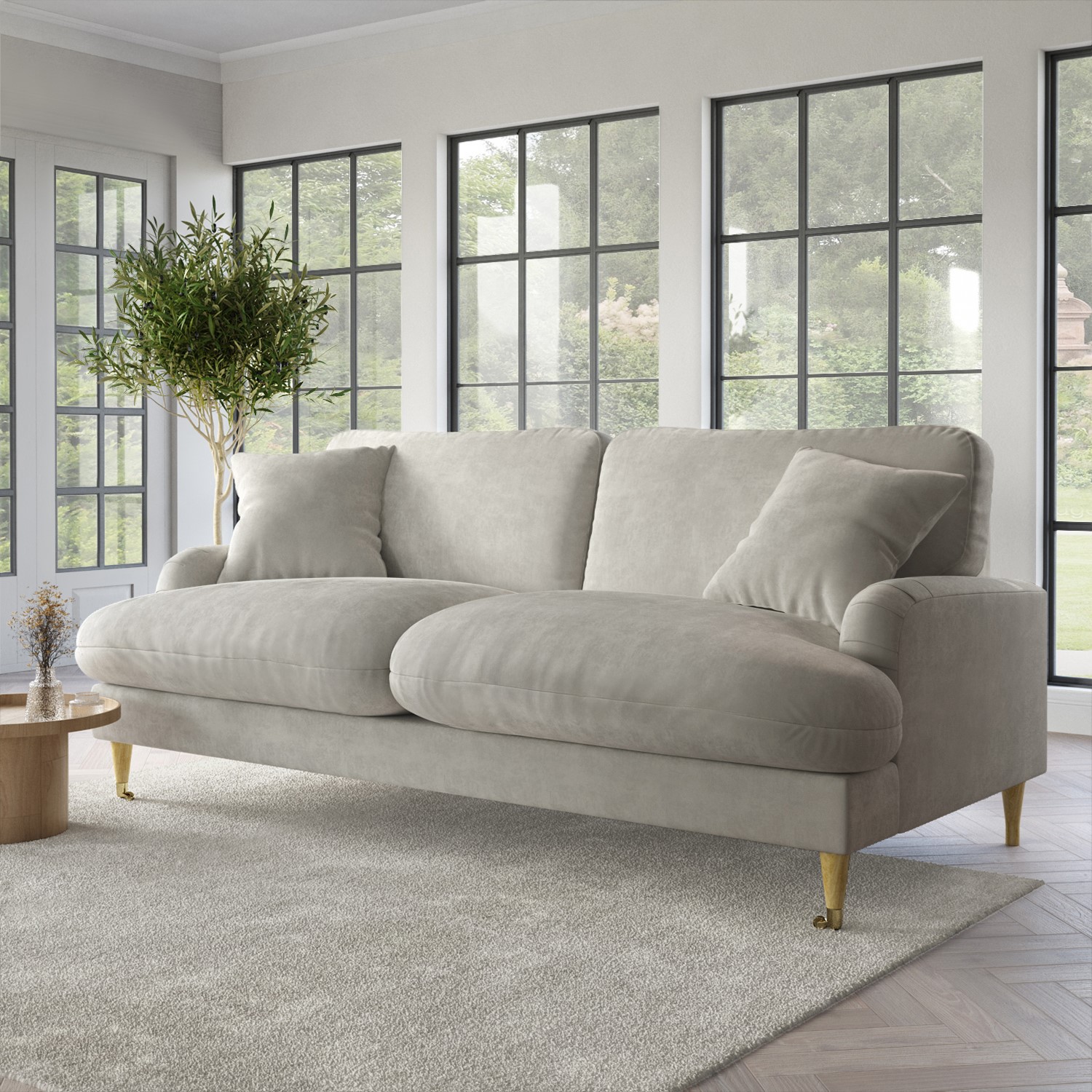 Beige Fabric 3 Seater Feather Filled Sofa - Payton Premium - Furniture123