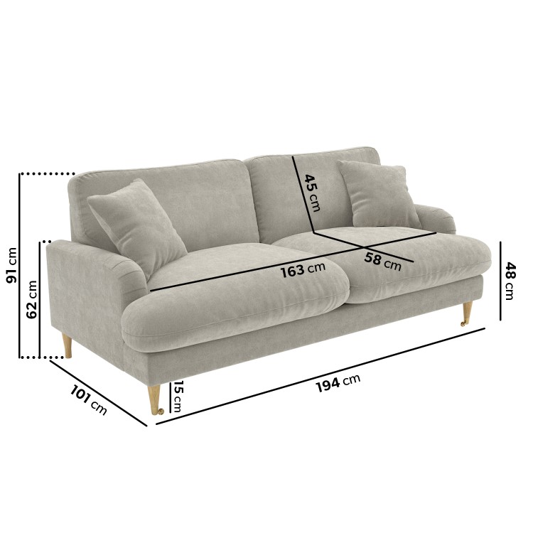 Beige Fabric 3 Seater Feather Filled Sofa - Payton Premium