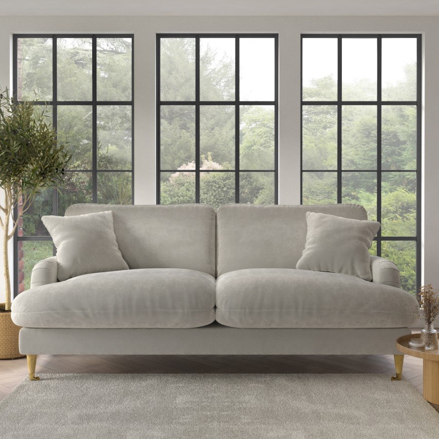 Beige Fabric 3 Seater Feather Filled Sofa - Payton Premium