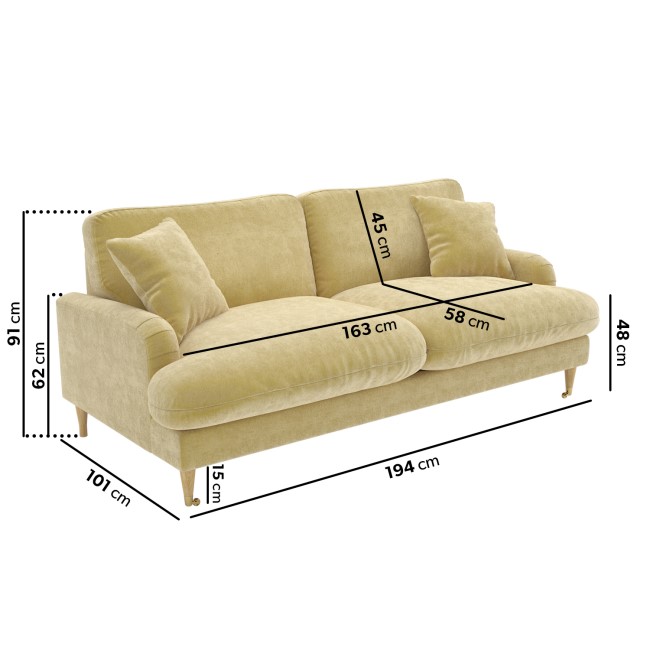 Yellow Fabric 3 Seater Feather Filled Sofa - Payton Premium