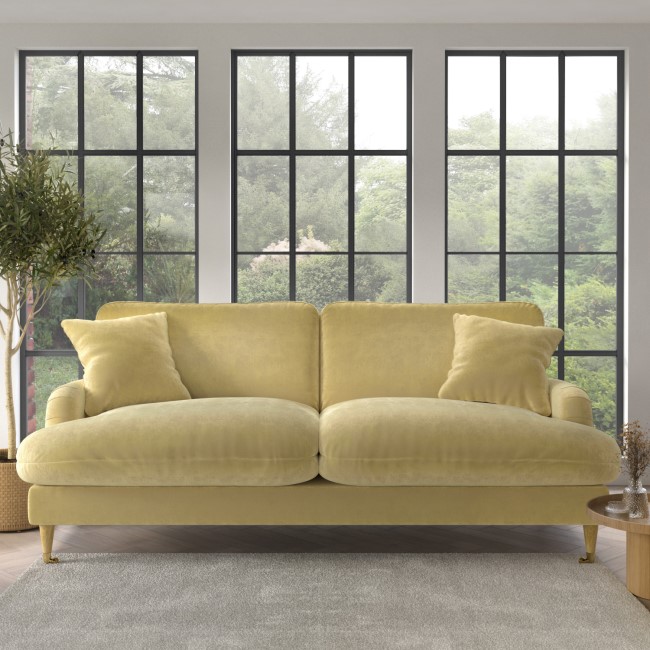 Yellow Fabric 3 Seater Feather Filled Sofa - Payton Premium