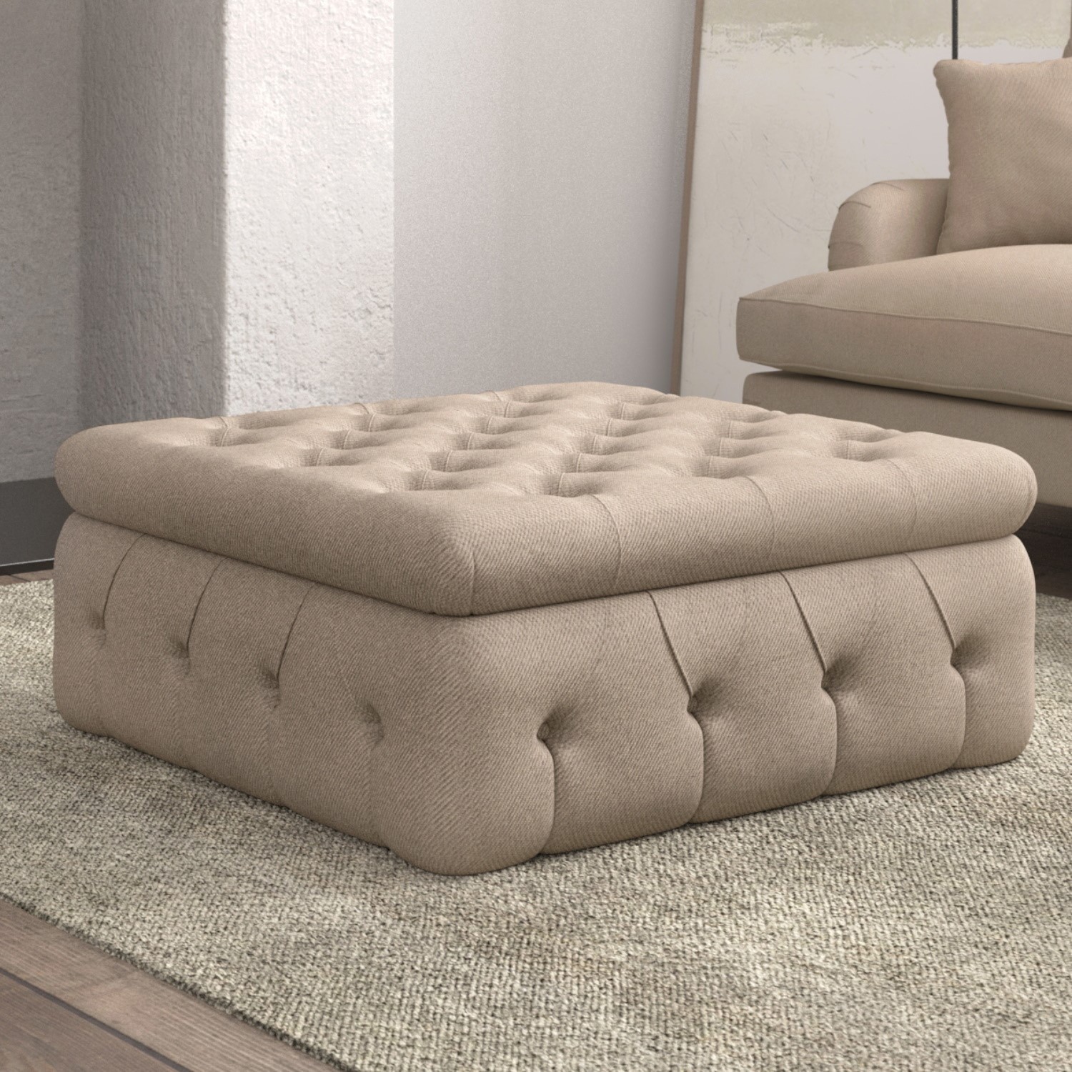 Photo of Large beige fabric storage footstool - payton