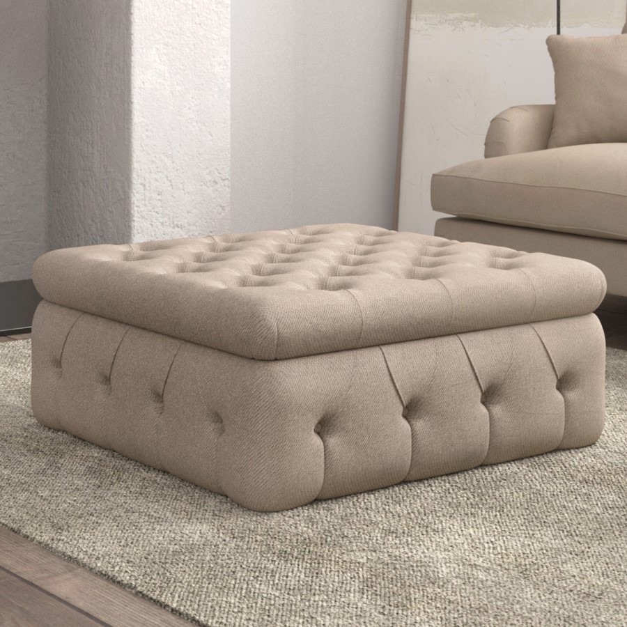 GRADE A1 - Large Beige Fabric Storage Footstool - Payton