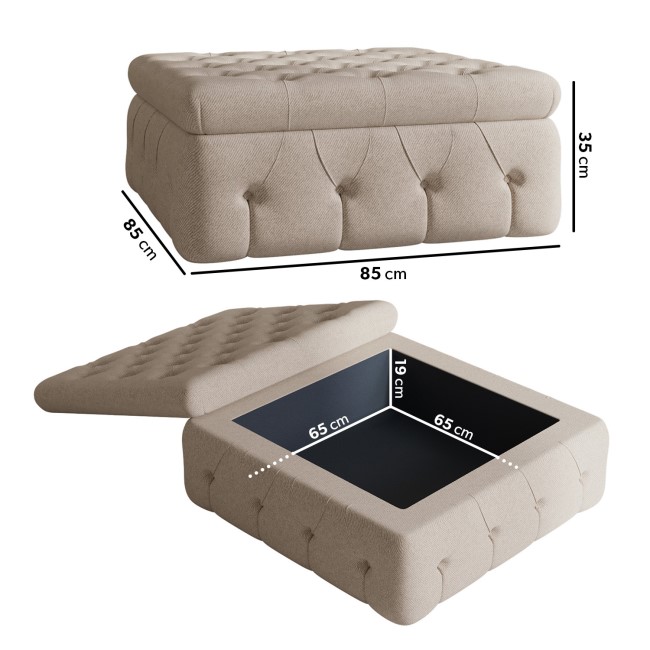 Large Beige Fabric Footstool with Storage - Payton