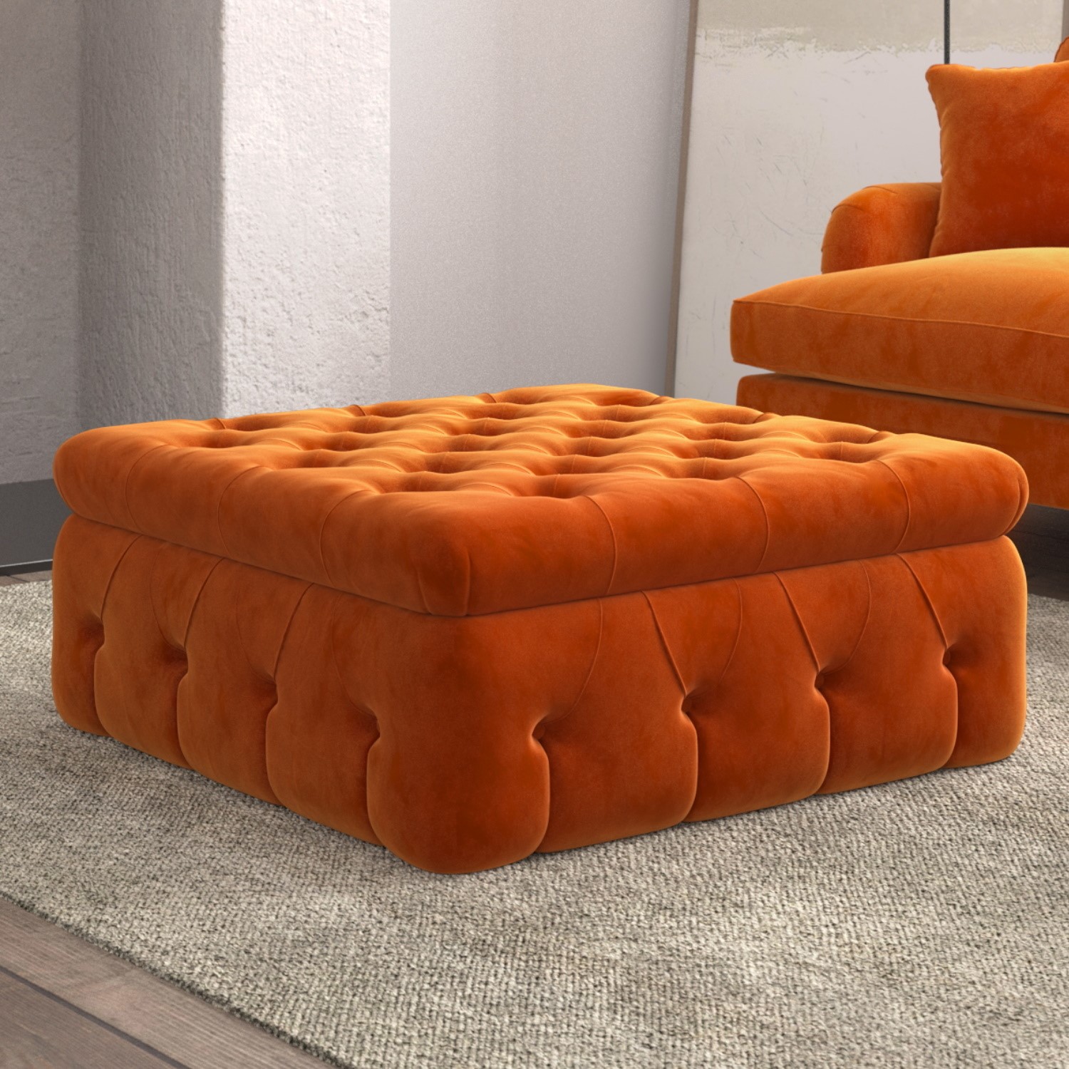 Photo of Large orange velvet storage footstool - payton