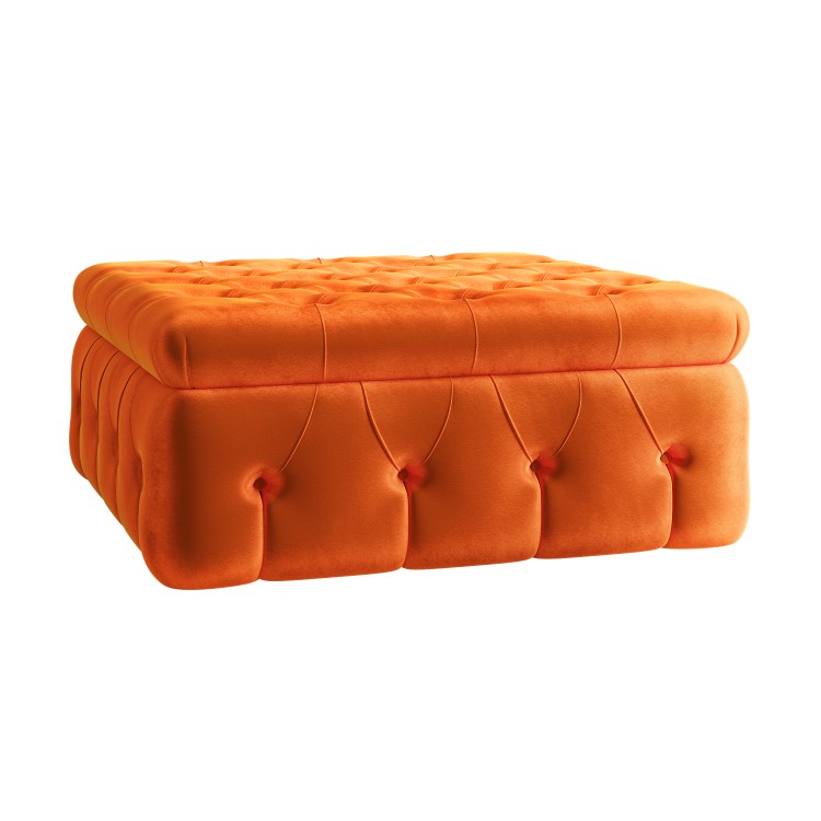 Large Orange Velvet Footstool with Storage - Payton