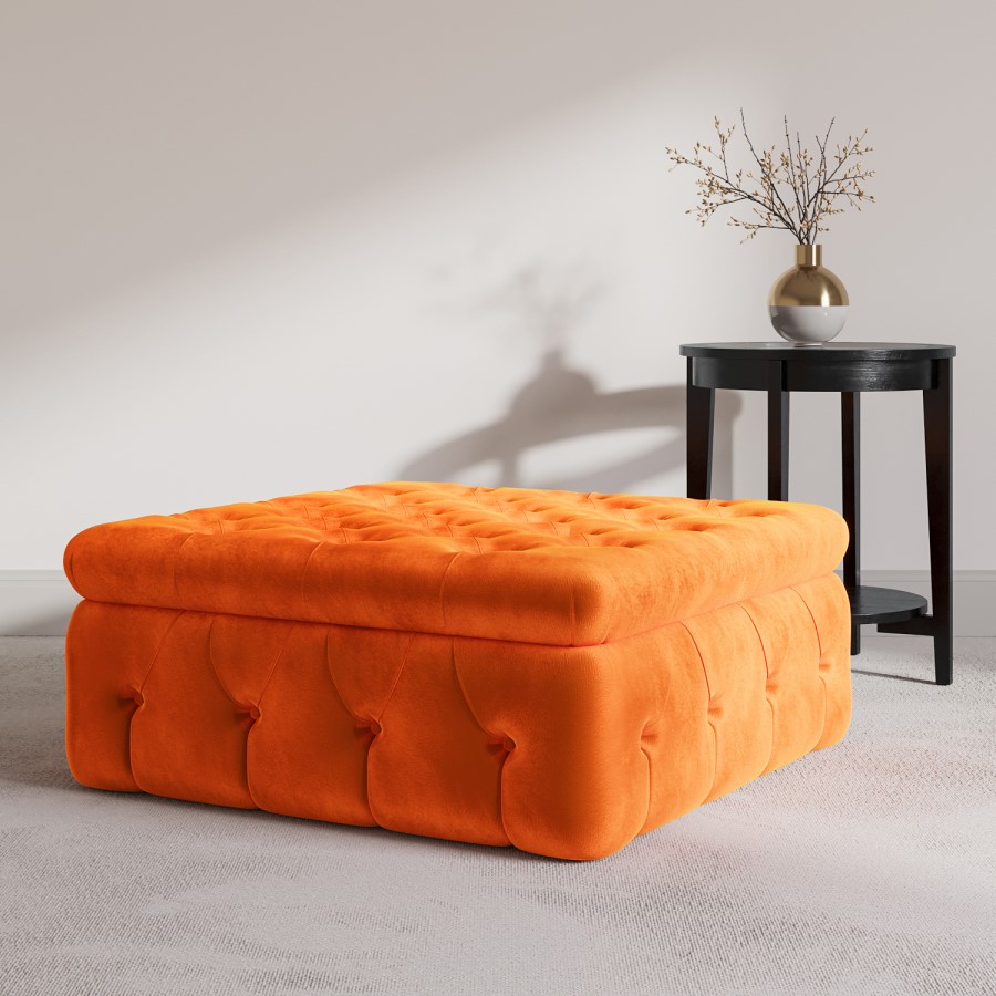 GRADE A1 - Large Orange Velvet Storage Footstool - Payton