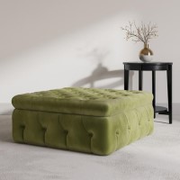 GRADE A1 - Large Olive Velvet Buttoned Storage Footstool - Payton