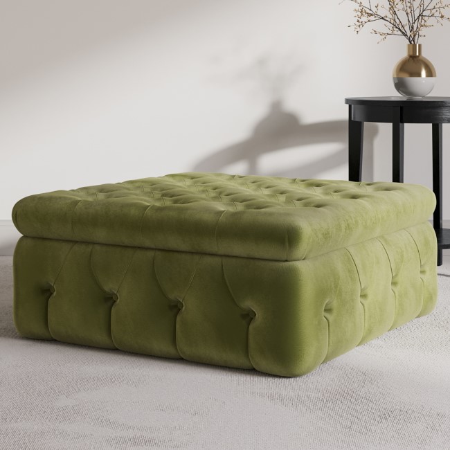 Large Olive Green Velvet Chesterfield Storage Footstool - Payton ...