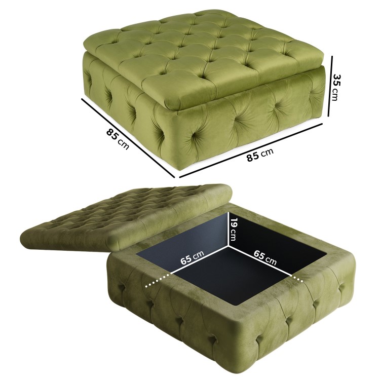 Large Olive Green Velvet Footstool with Storage - Payton