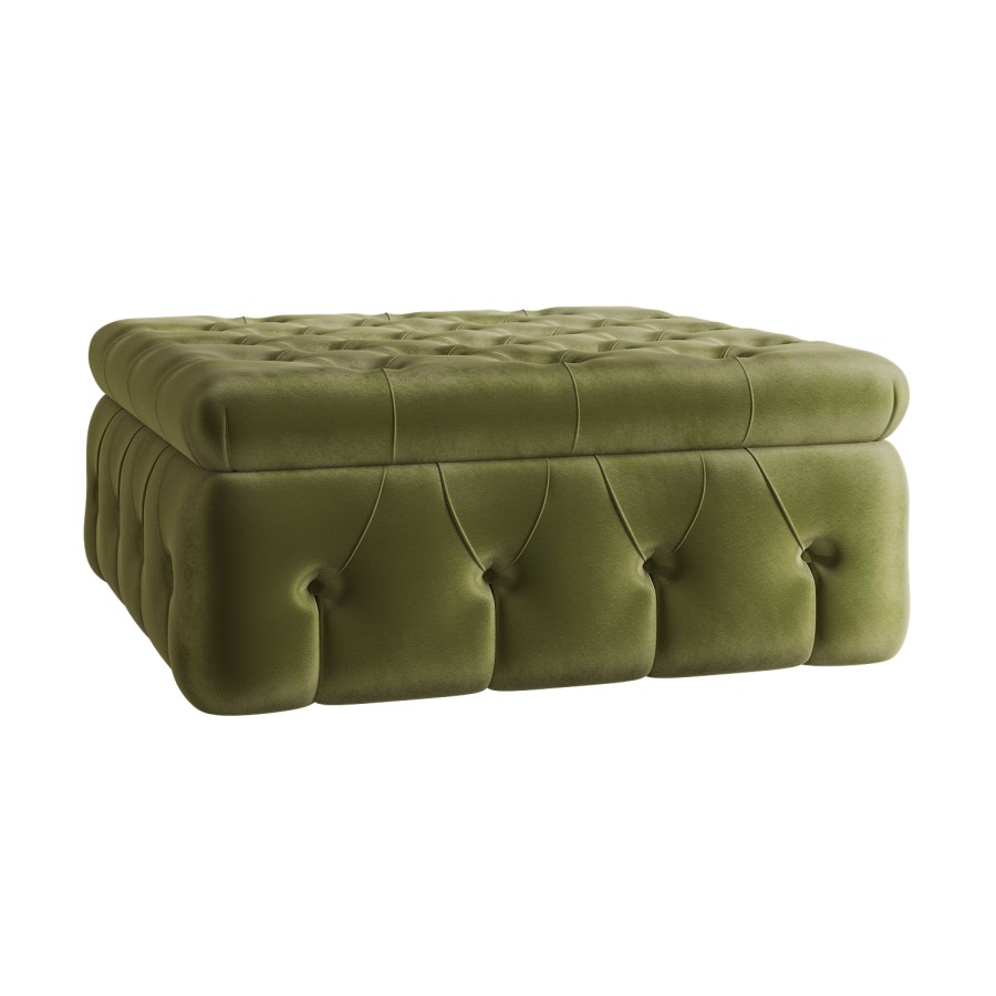 GRADE A1 - Large Olive Velvet Buttoned Storage Footstool - Payton