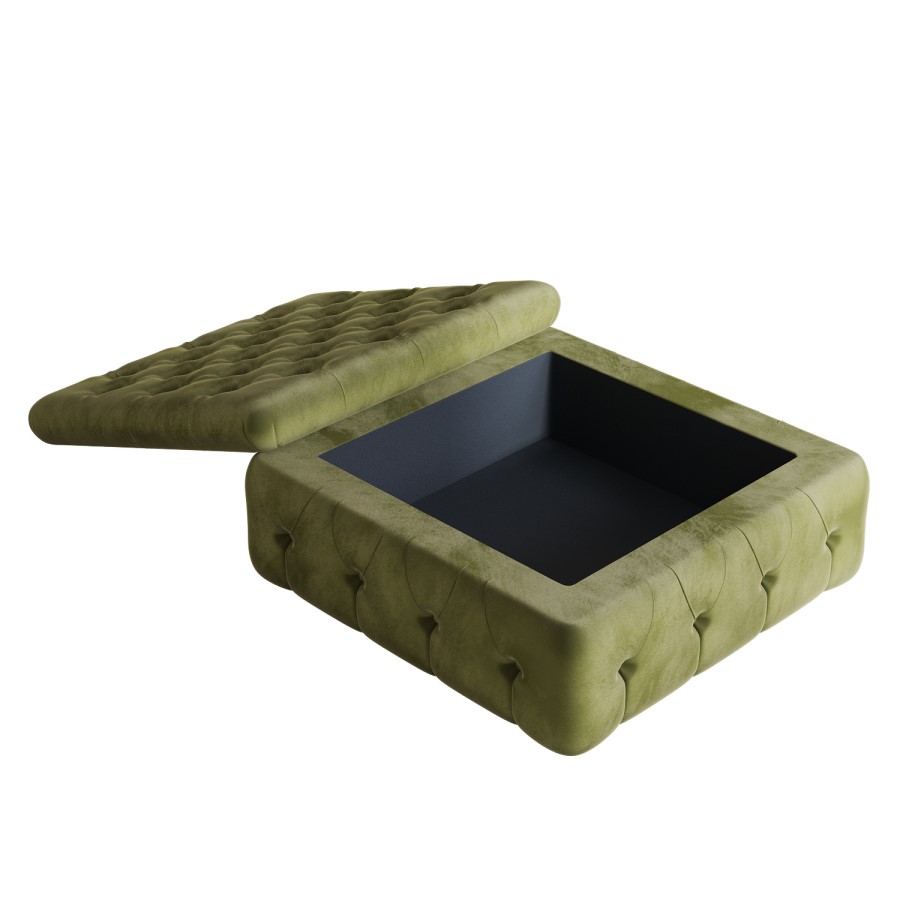 GRADE A1 - Large Olive Velvet Buttoned Storage Footstool - Payton