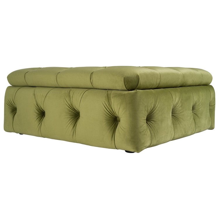 Large Olive Green Velvet Footstool with Storage - Payton