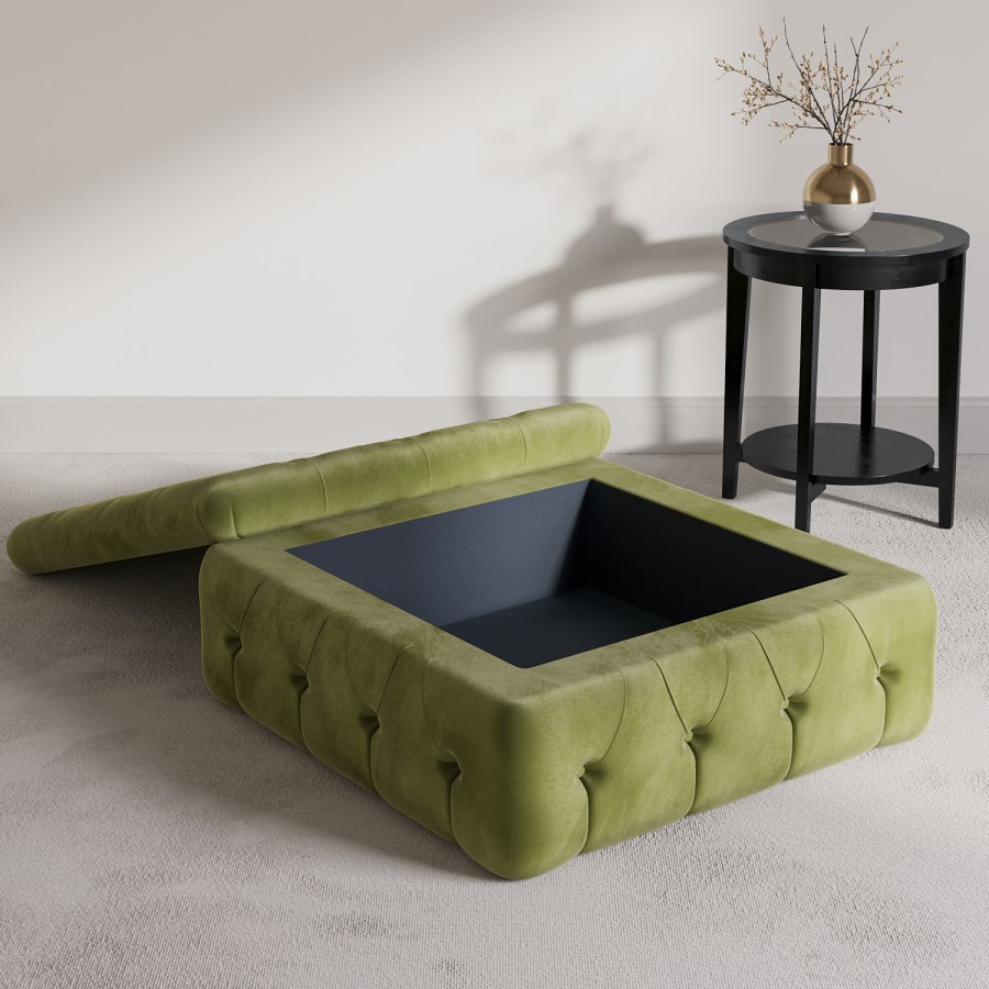GRADE A1 - Large Olive Velvet Buttoned Storage Footstool - Payton