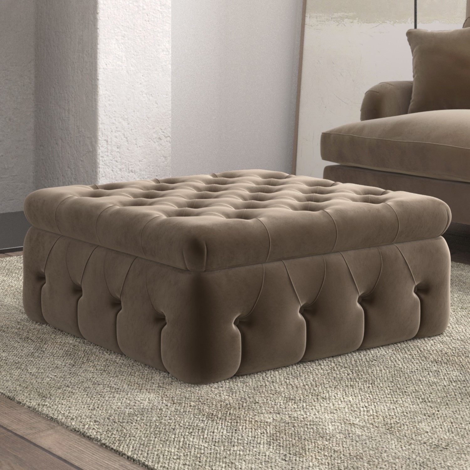 Photo of Large beige velvet storage footstool - payton