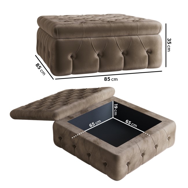 Large Beige Velvet Footstool with Storage - Payton