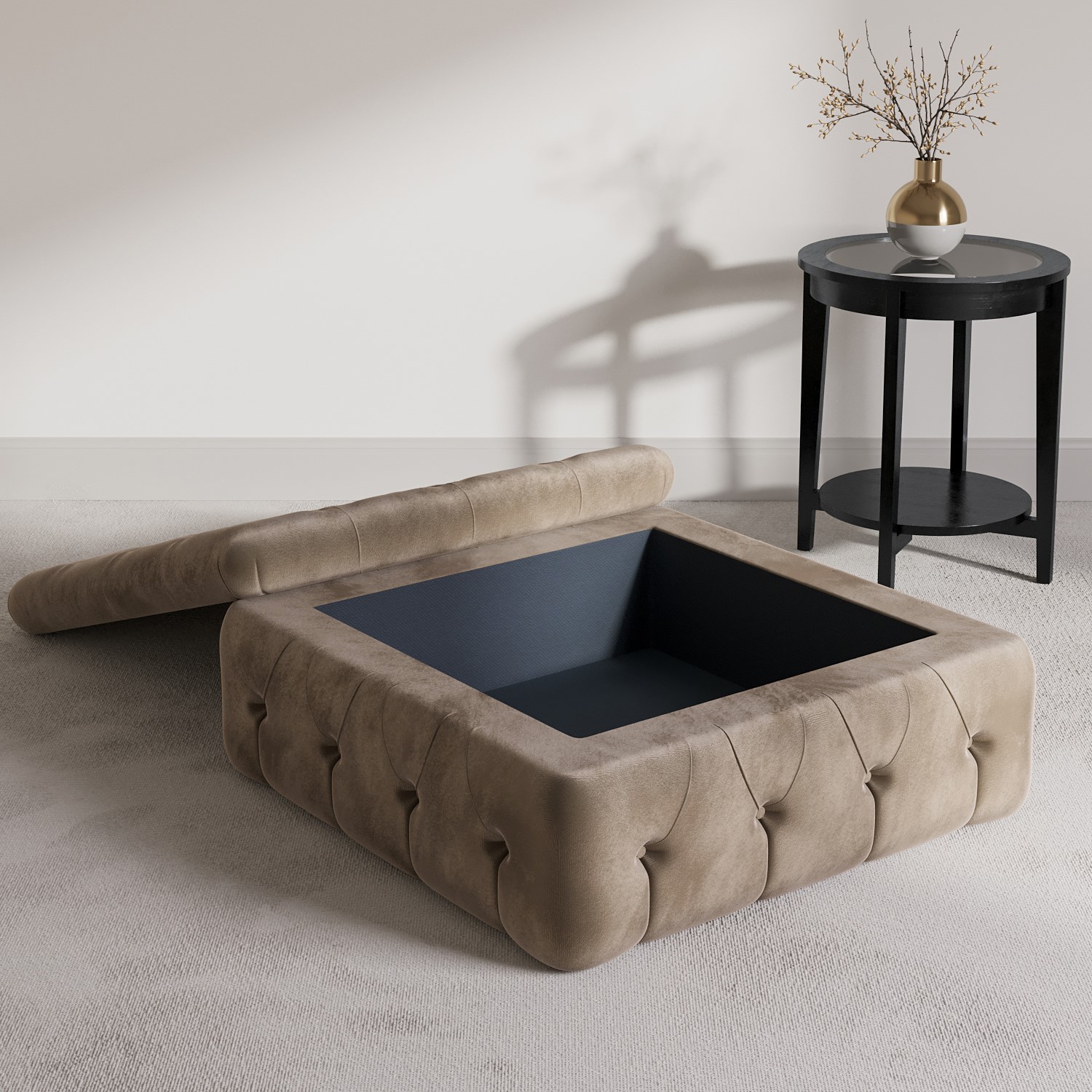 Large Beige Velvet Chesterfield Storage Footstool - Payton - Furniture123