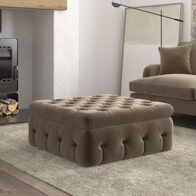 Large Beige Velvet Footstool with Storage - Payton