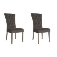 Pembroke Pair of Grey Velvet Dining Chairs with Solid Wood Legs 