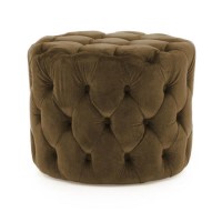 Perkins Round Tufted Pouf/Footstool in Velvet Cedar Brown