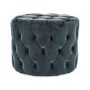 Round Tufted Velvet Dressing Table Pouf in Midnight Blue