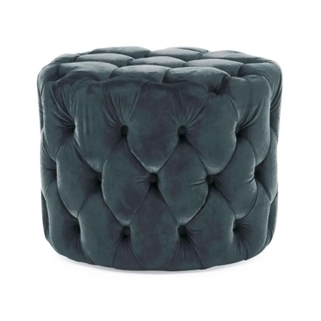 GRADE A1 - Round Tufted Velvet Dressing Table Pouf in Midnight Blue