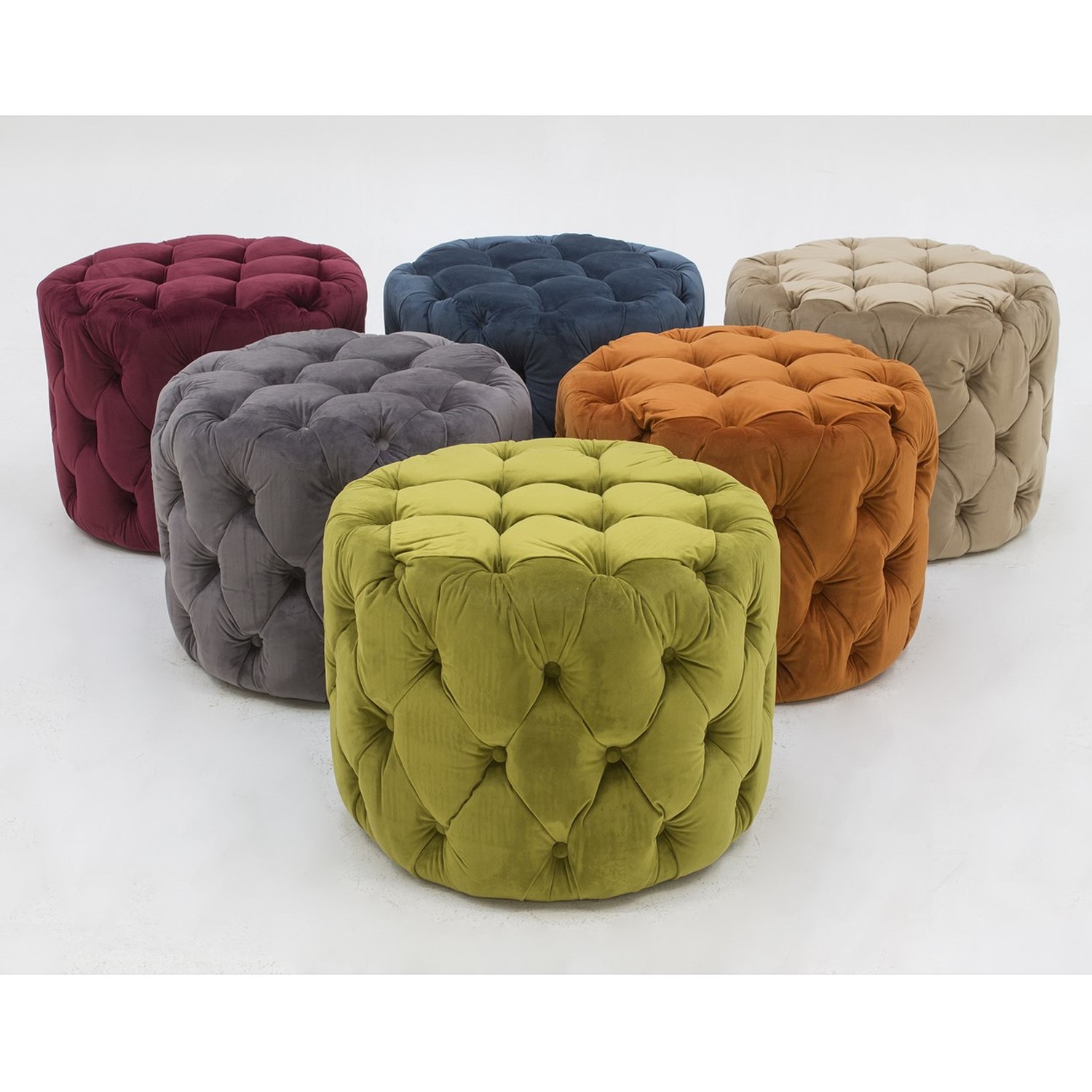 Round Tufted Velvet Dressing Table Pouf in Midnight Blue - Furniture123