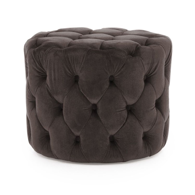 Round Tufted Velvet Dressing Table Pouf in Misty Grey