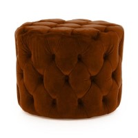 Perkins Round Tufted Pouf/Footstool in Velvet Pumpkin Orange
