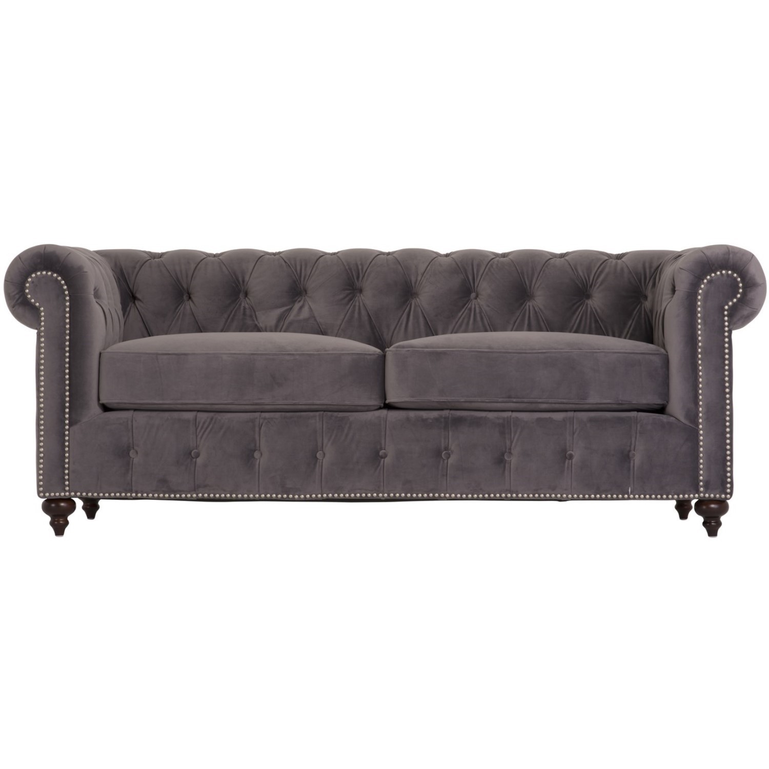 Vida Living Porter Grey Velvet Chesterfield Sofa with Silver Studs ...