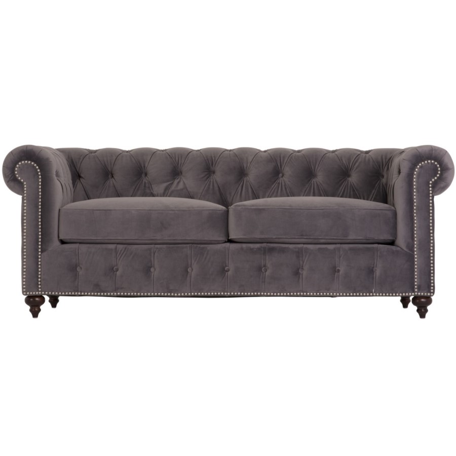 Vida Living Porter Grey Velvet Chesterfield Sofa with Silver Studs - Seats 3