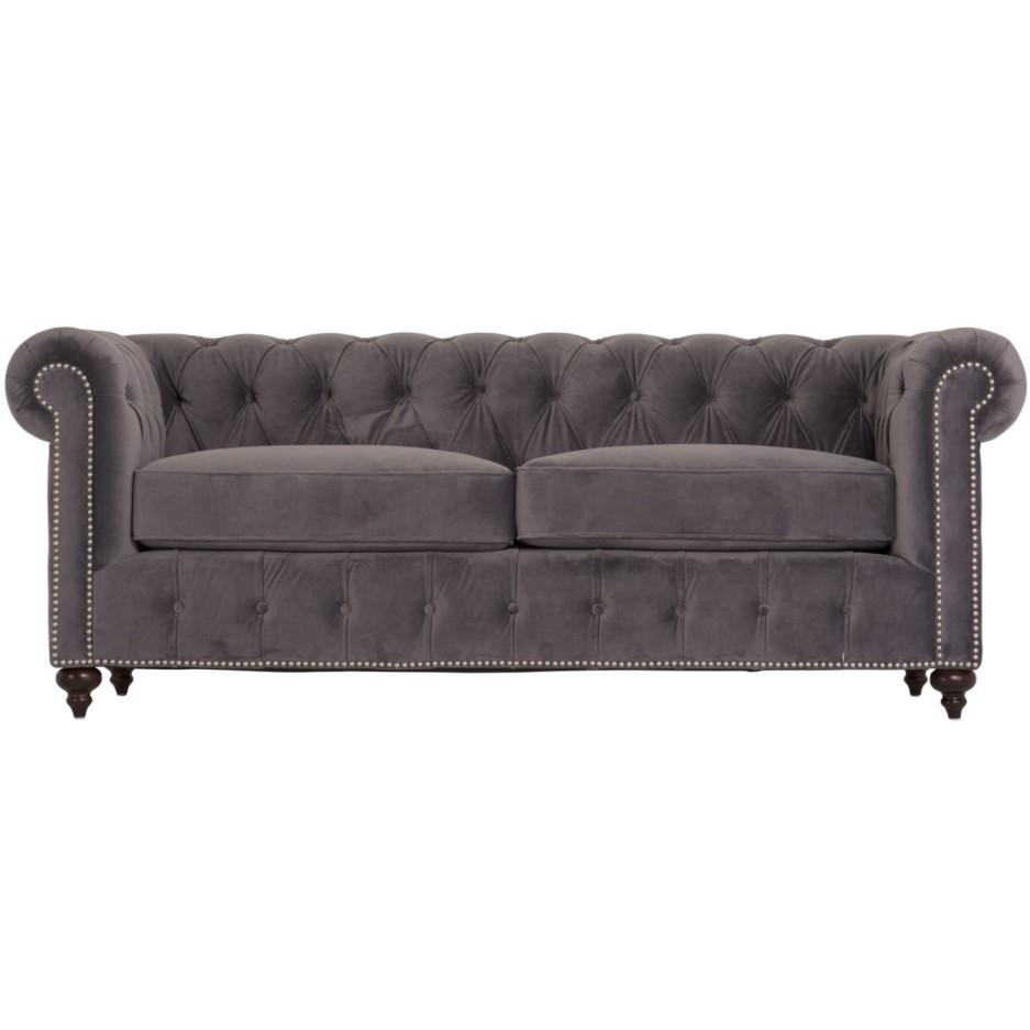Vida Living Porter Grey Velvet Chesterfield Sofa with Silver Studs