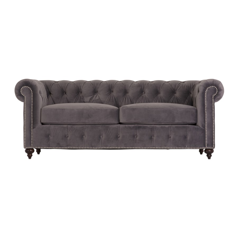 Vida Living Porter Grey Velvet Chesterfield Sofa with Silver Studs - Seats 3