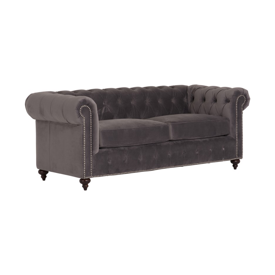 Vida Living Porter Grey Velvet Chesterfield Sofa with Silver Studs